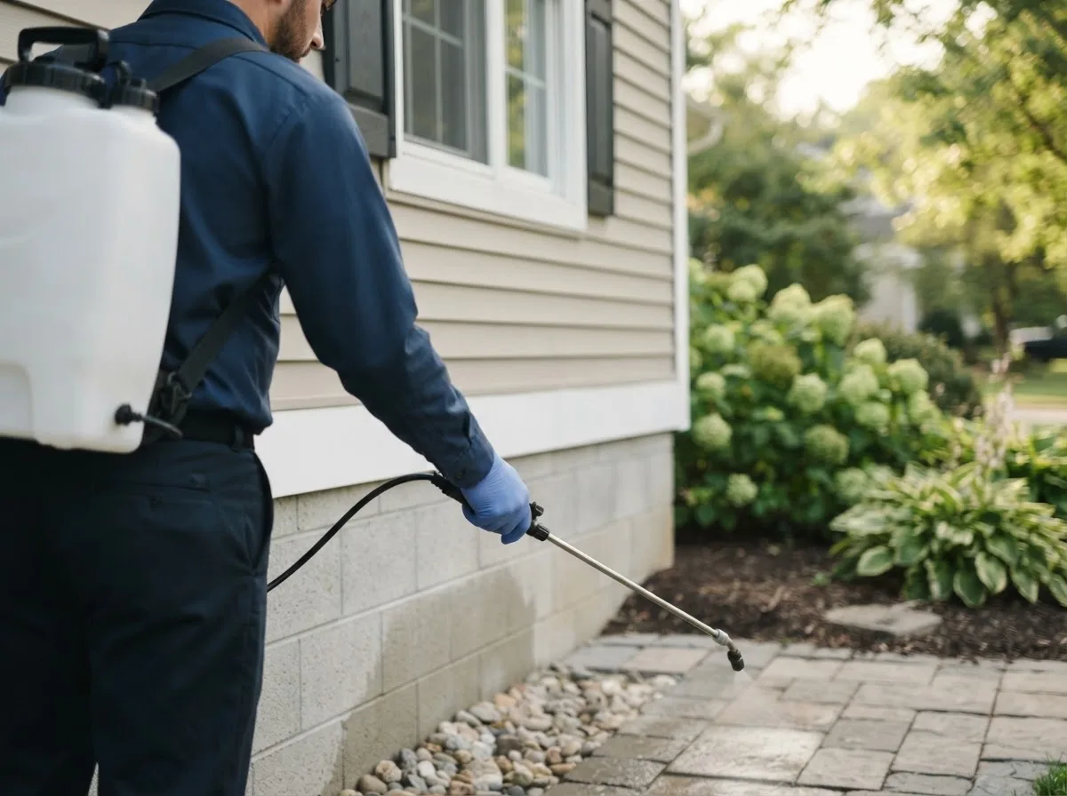 Pest control technician inspecting a home in Wynnewood, OK